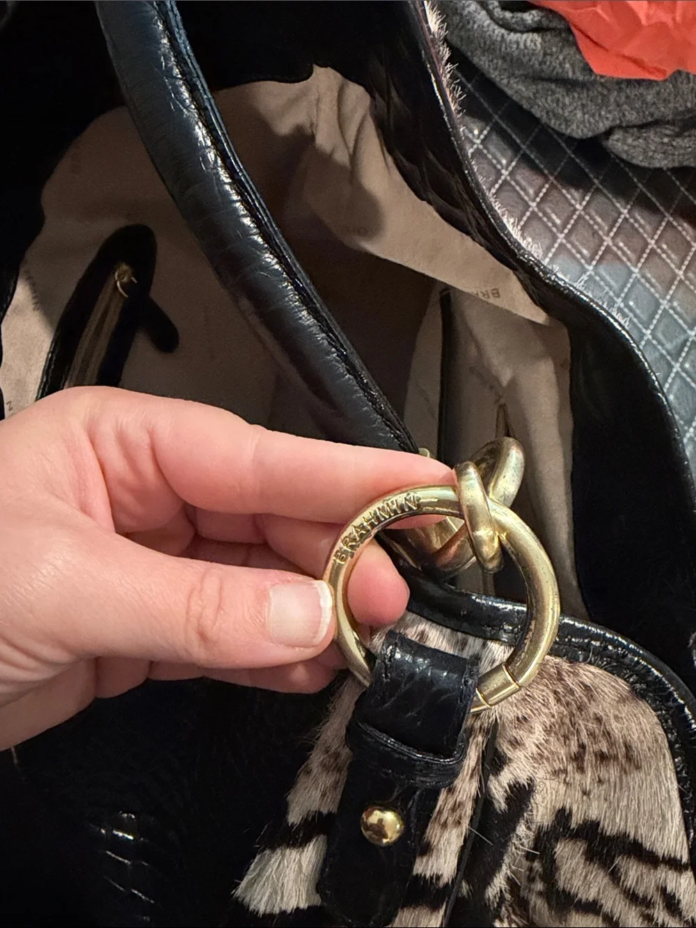 Faux Fur Snake-Print Shoulder Bag in Cream & Black
